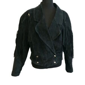 Vintage Outerbound‎ Suede Fringe Jacket M Black Western Rodeo Cowgirl Country